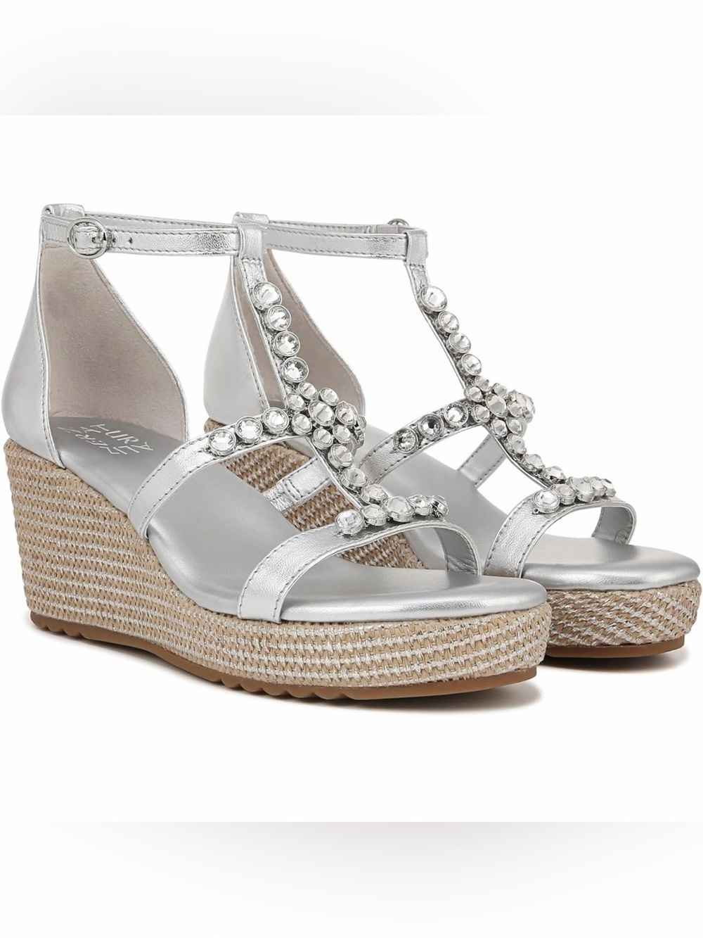 Naturalizer Serena Silver Embellished Wedge Sandals for Women$50 BNIB